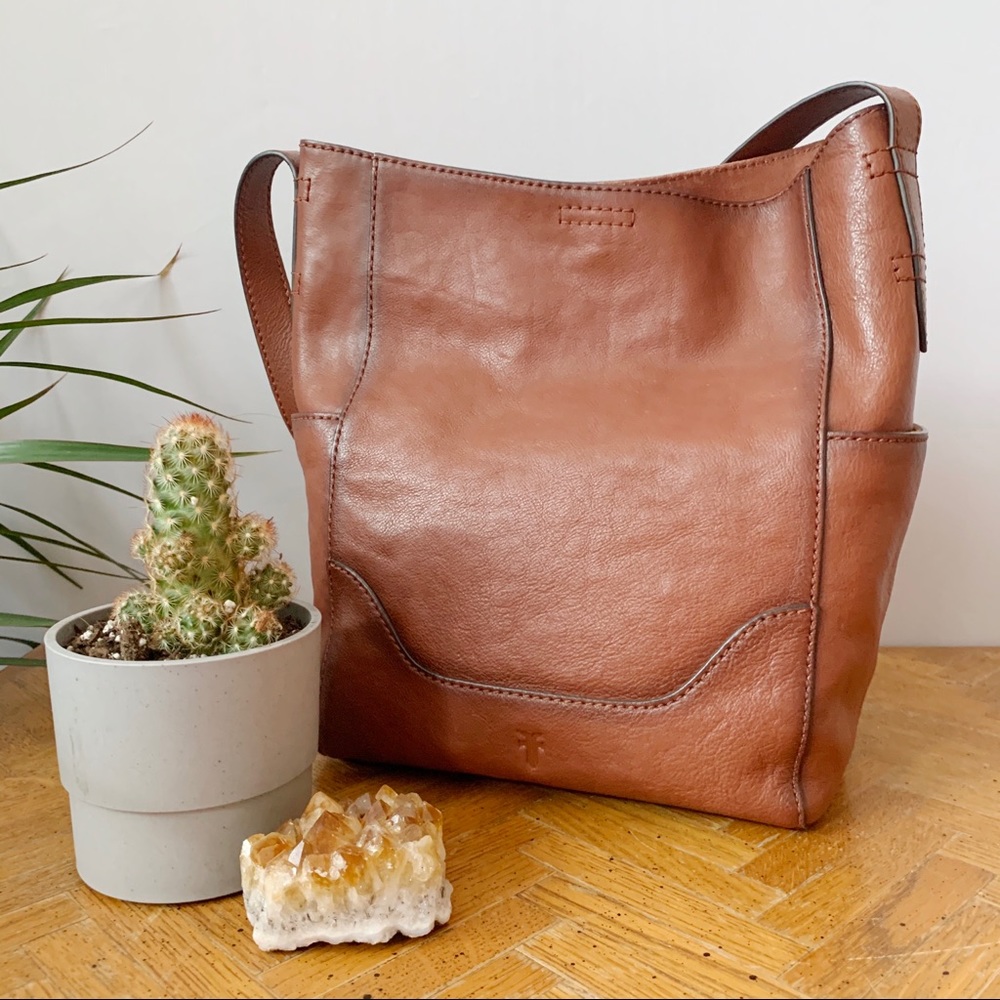 Frye Leather Hobo Shoulder Bag Cognac Brown